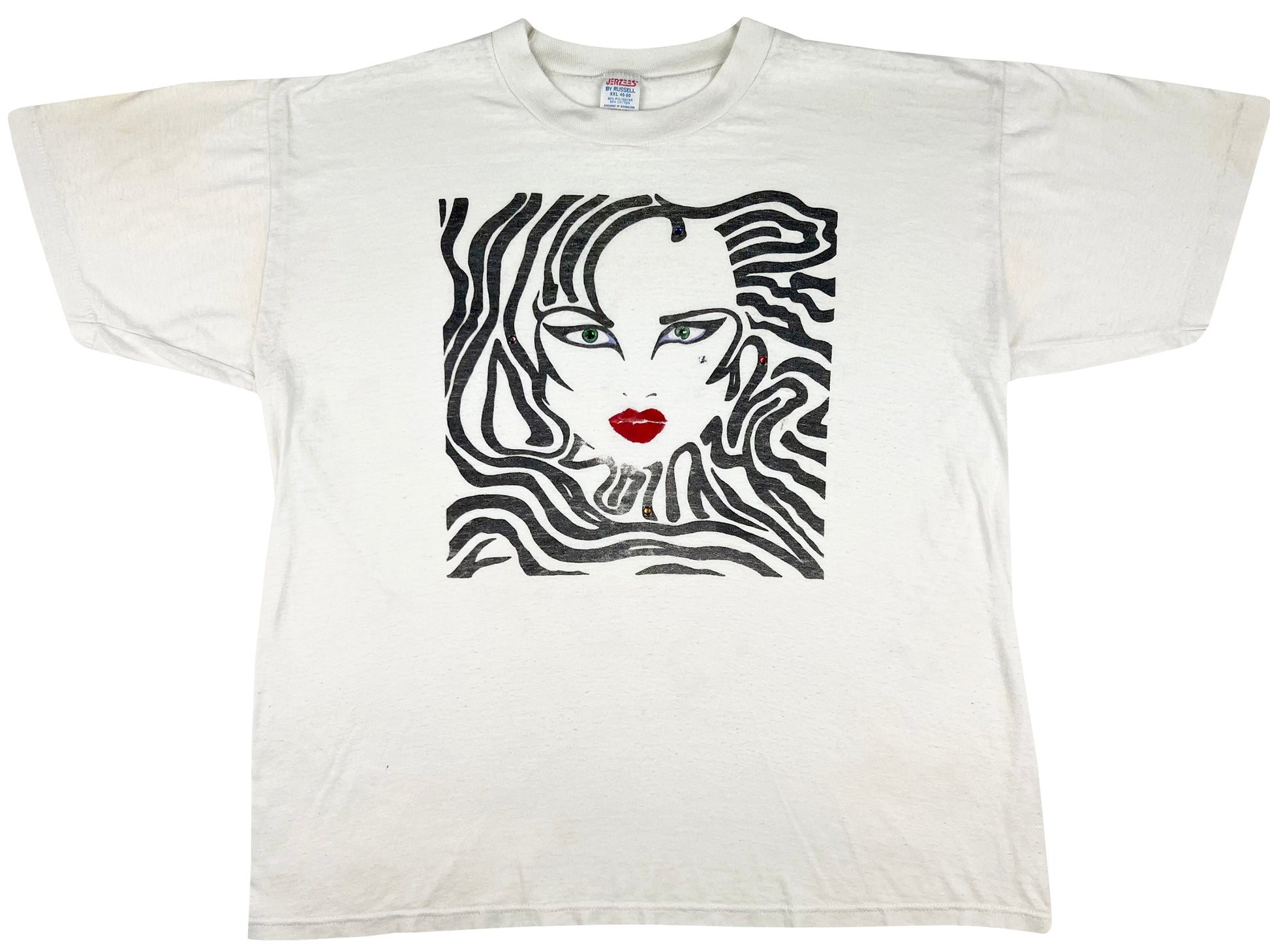 Vintage Womans Face Zebra Print 80s Art T-Shirt Artist Make Up