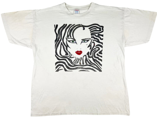 Vintage Womans Face Zebra Print 80s Art T-Shirt Artist Make Up