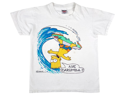 Vintage The Simpsons Bart Aye Carumba Surfing White T-Shirt 80s 90s Cartoon TV Show